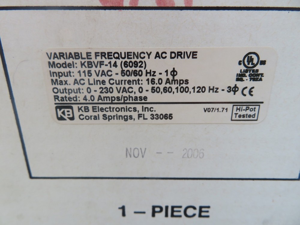 KB Electronics KBVF-14 Variable Frequency AC Drive Motor Speed Control