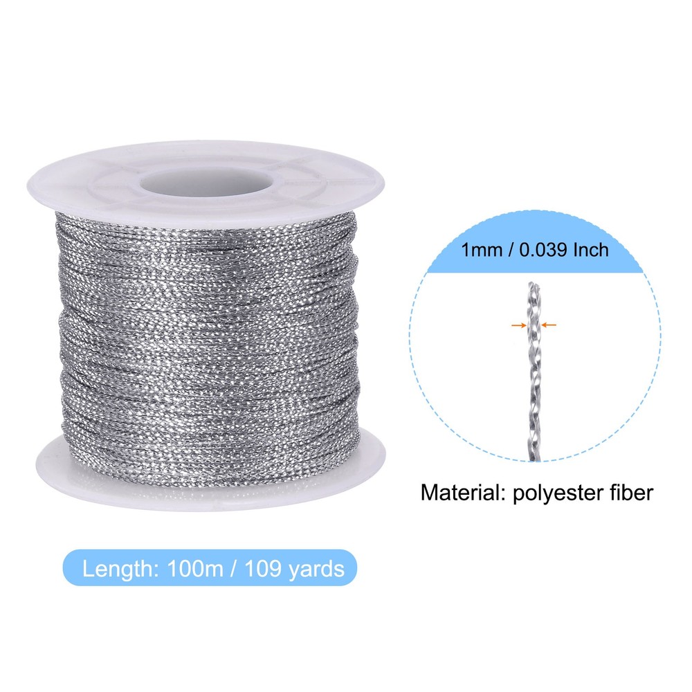 Metallic Cord 1mm 109 Yards Tinsel Rope Thread String Silver