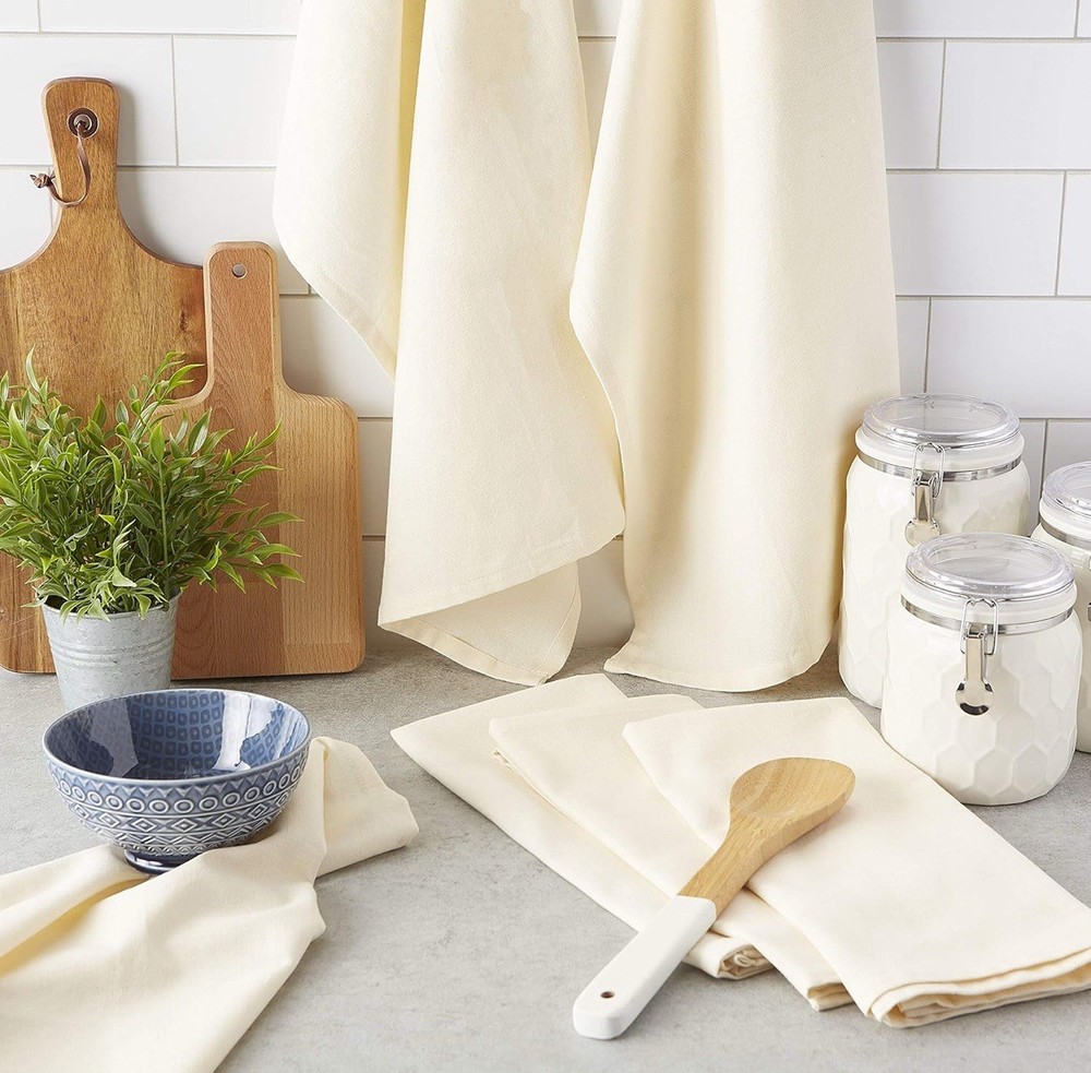 Basic Solid Cotton Dishtowel Set, Natural, 18x28 Inch, 6 Pieces