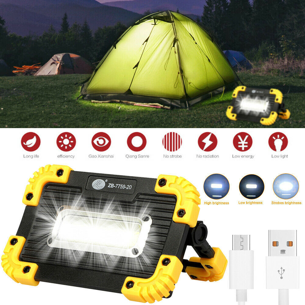 2X COB LED Work Light USB Rechargeable Flashlight Camping Emergency Lamp Torch