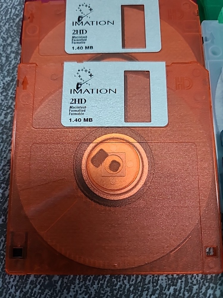 (9) Imation Neon Diskettes MAC Formatted 2HD 1.40 MB 3.5" Blank Media Open Case.