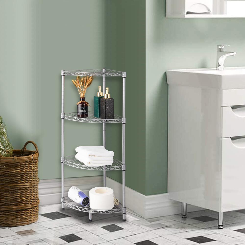 4 Tier Corner Shelf Rack Kitchen Bathroom Storage Wire Organizer Space Saving