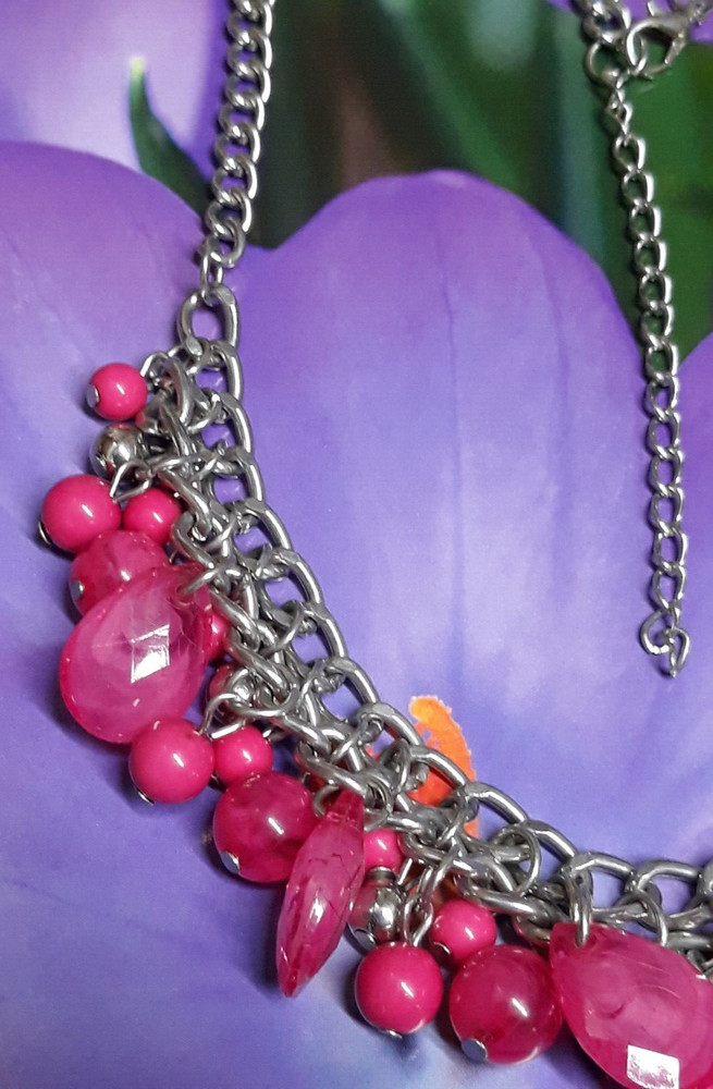 Fuchsia Artisan Lucite Dangle Multi Bead Necklace