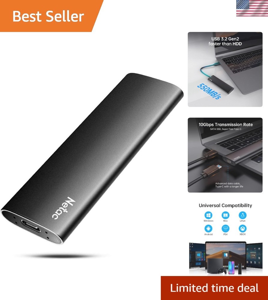 250GB Slim External SSD - USB 3.2 Gen 2, Shock Resistant for Secure Data Storage