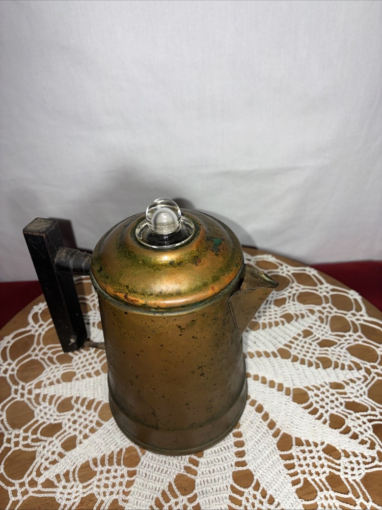 Vintage small percolator copper coffee pot READ Missing piece handle