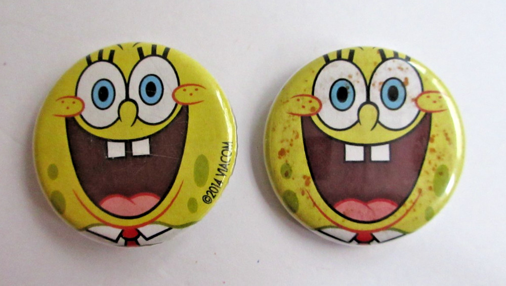 2 SpongeBob SquarePants 1.25" Push Back Pin Button Viacom 2014