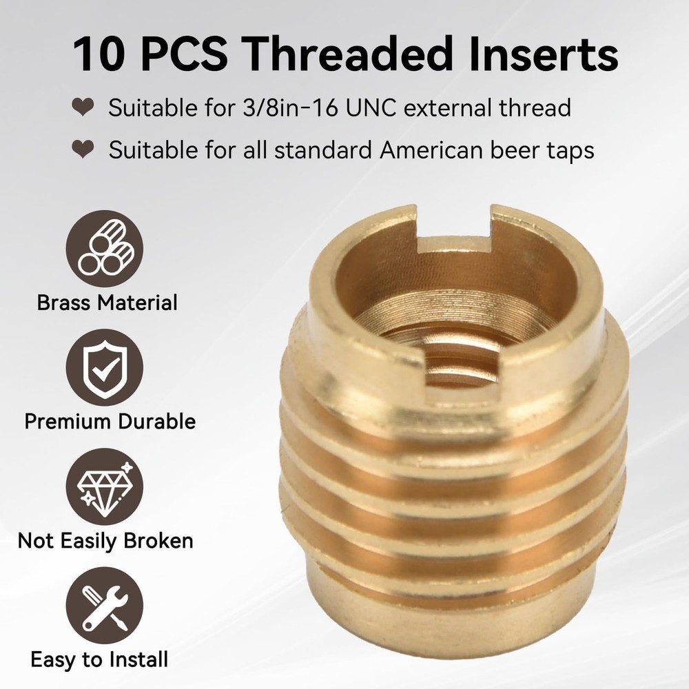 10 PCS Threaded Inserts, Brass Dual-Threaded Insert for Wooden Tap Handle Bee...