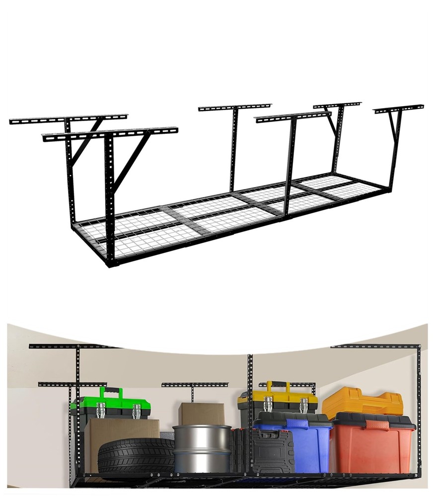 2FTx8FT Adjustable Ceiling Overhead Garage Storage Rack 450lbs Wall Tool Rack