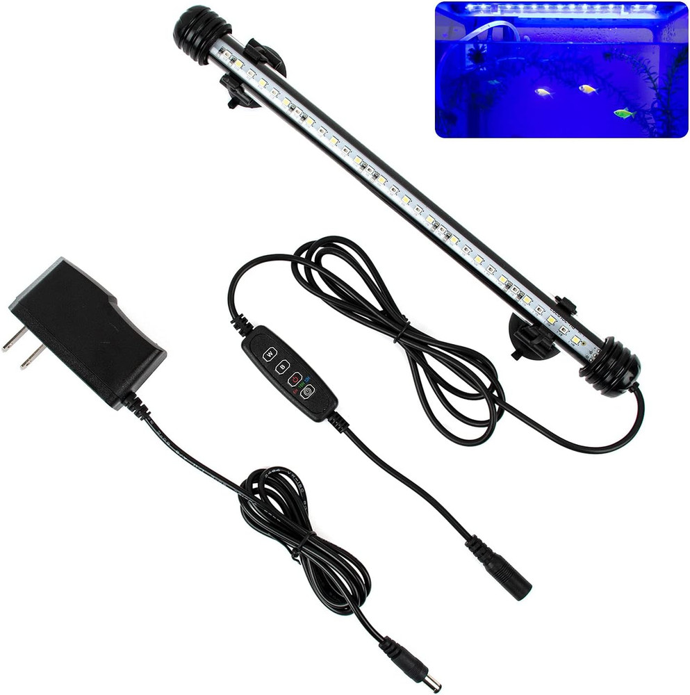 11" White & Blue Submersible LED Aquarium Fish Tank Light with Timer/Dimmable Un