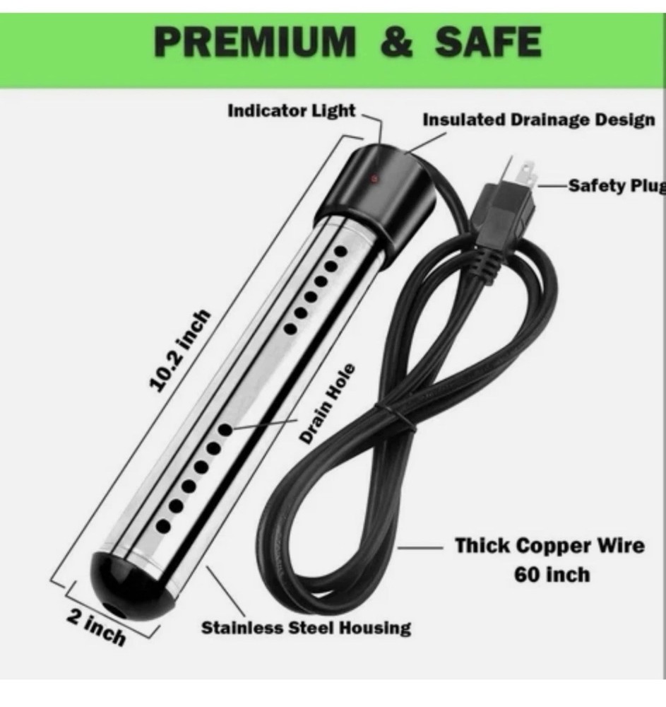 2000W Immersion Water Heater 110-125V Portable Electric Fast Heat - New