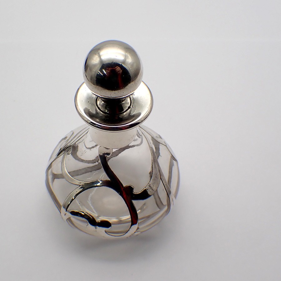 Perfume Bottle Vessel Silver Overlay