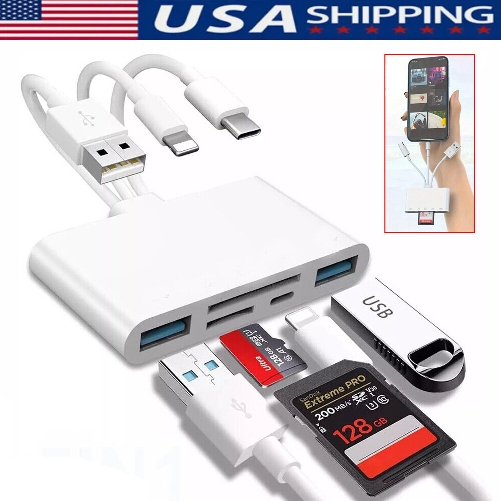 5-in-1 USB A+USB C To SD/TF Card Reader for iPhone/iPad/Android/PC/Tablet/Camera