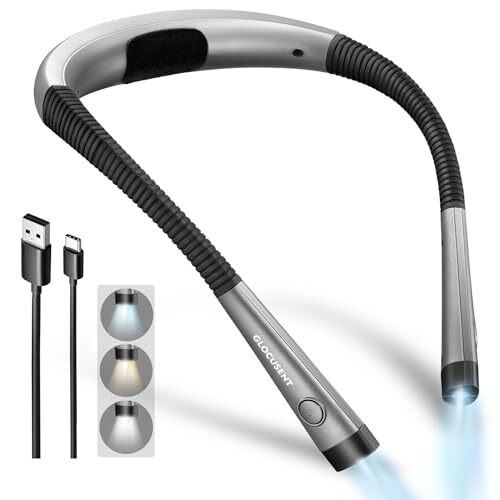 Book Light, 3-Color & 6-Brightness Reading Light, Bendable Neck Light, 80-hr