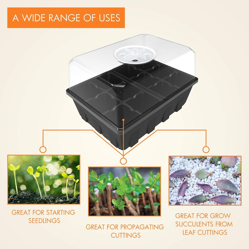 Gardzen 3 Pack Seed Starter Tray Germination Kit, 3-Pack, Clear