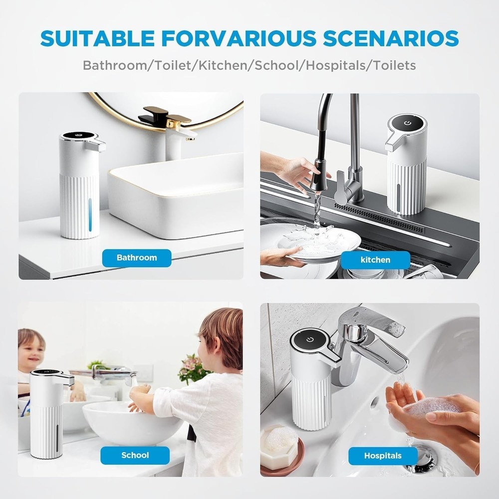 Automatic Soap Dispenser Foaming Touchless:14.2oz White Plastic - Rechargeabl...