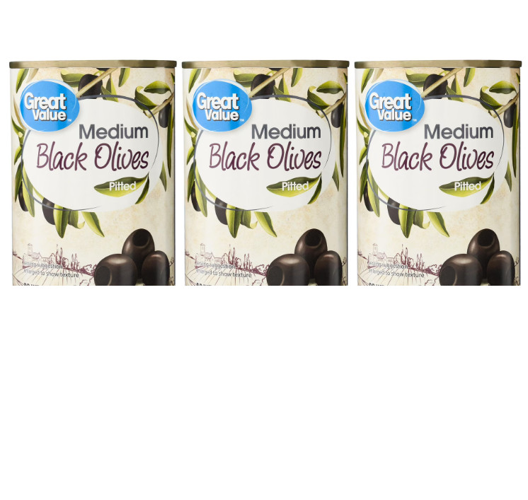 (3 pack) Great Value Medium Pitted Black Olives, 6 oz
