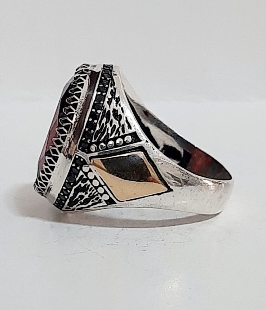 Men's Ring 925 Silver Ruby Solitaire Carniola Pirate Ring Man Sterling Ruby