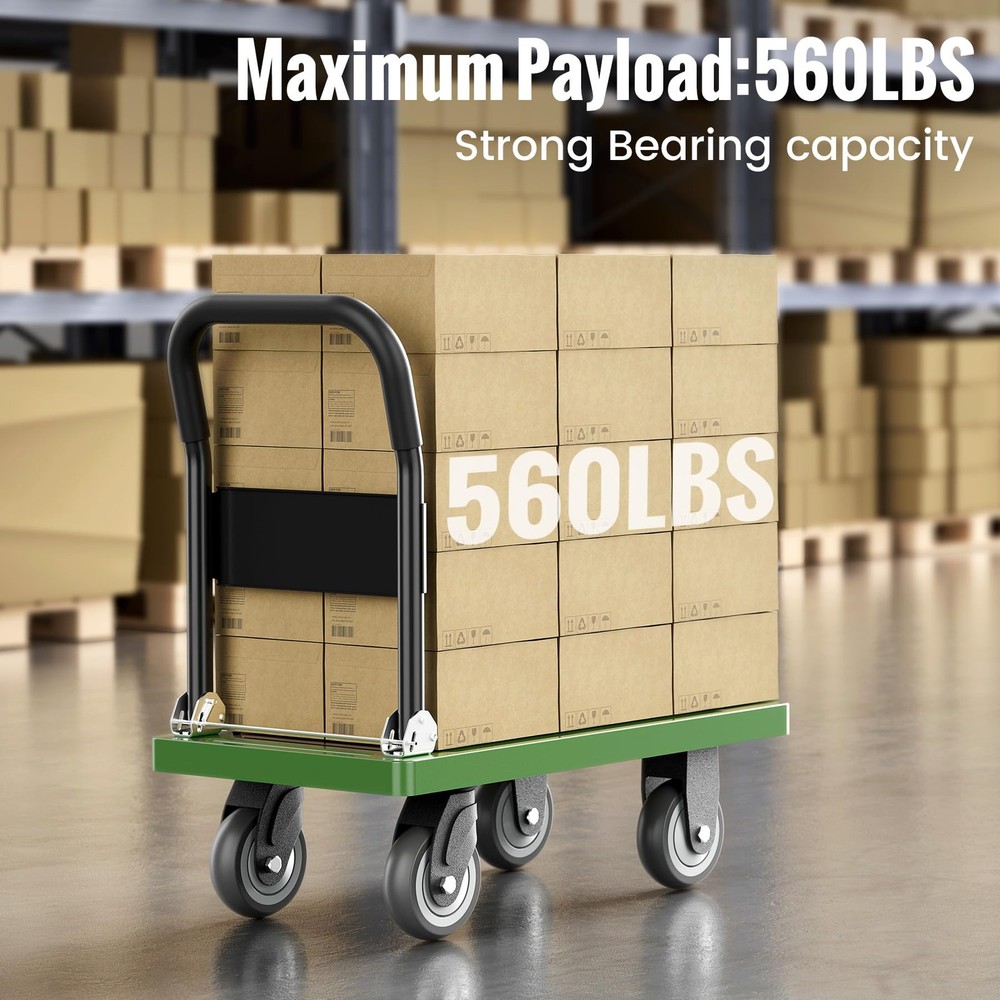 Upgraded Foldable Push Cart Dolly | 560 lbs. Capacity Moving Platform Hand Tr...
