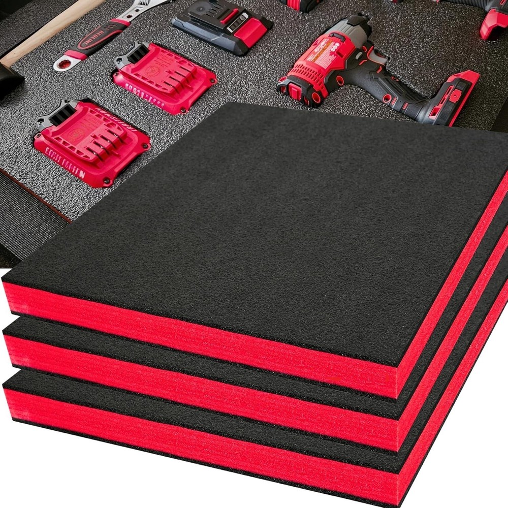 3-Pack Tool Box Foam Inserts, 24x24x2" Polyethylene Sheets (Black)