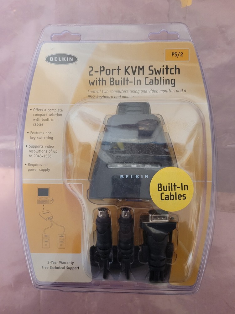 BELKIN 2-PORT KVM SWITCH WITH BUILT IN CABLES PS/2 VGA HDDB