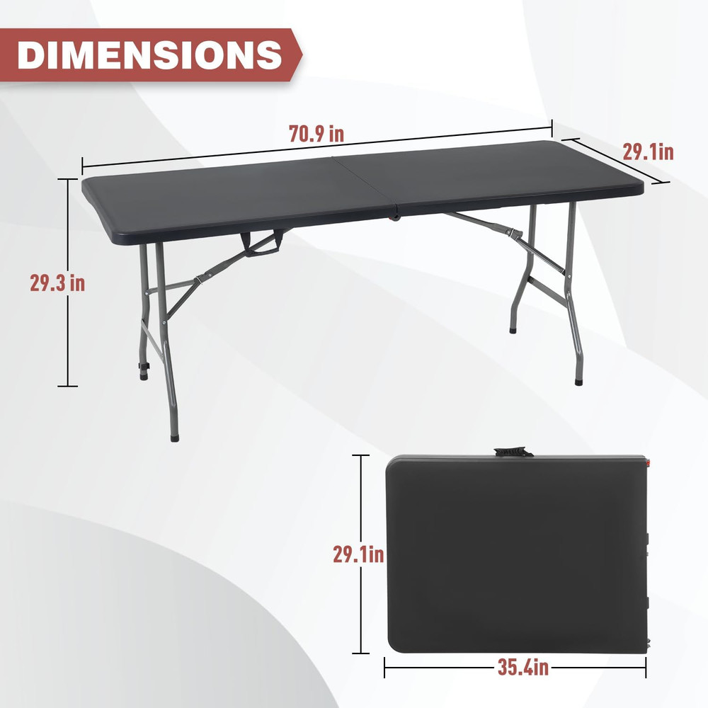 Folding Half Portable Foldable Table for Parties Backyard Events (White, 6 FT 70