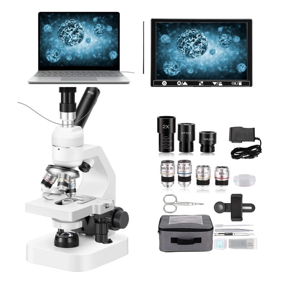 O MThree-eye digital biological microscope, 7-inch high-definition display, suit