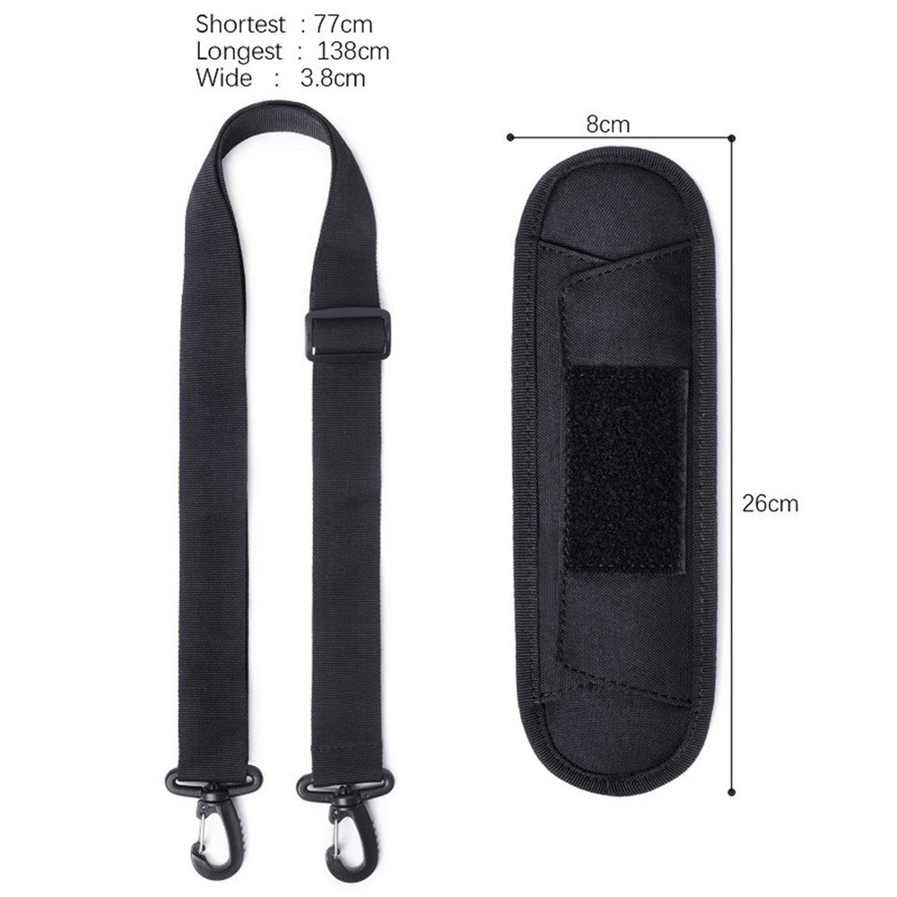 Black Adjustable Shoulder Strap Replacement with Thick Soft Pad Width 1.5in