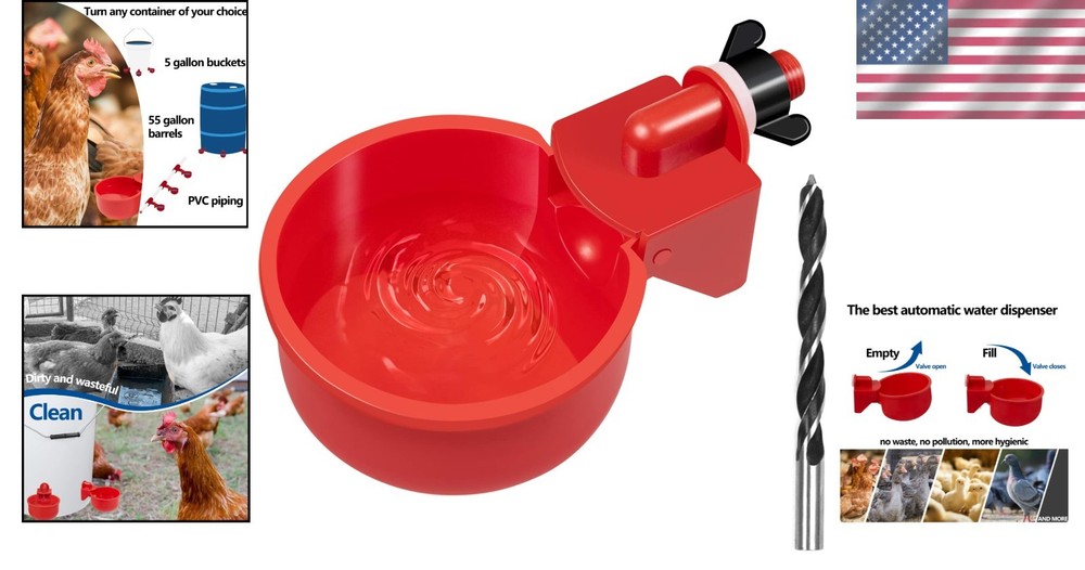 Effortless Automatic Gravity Chicken Waterer - 8 Durable Cups Included