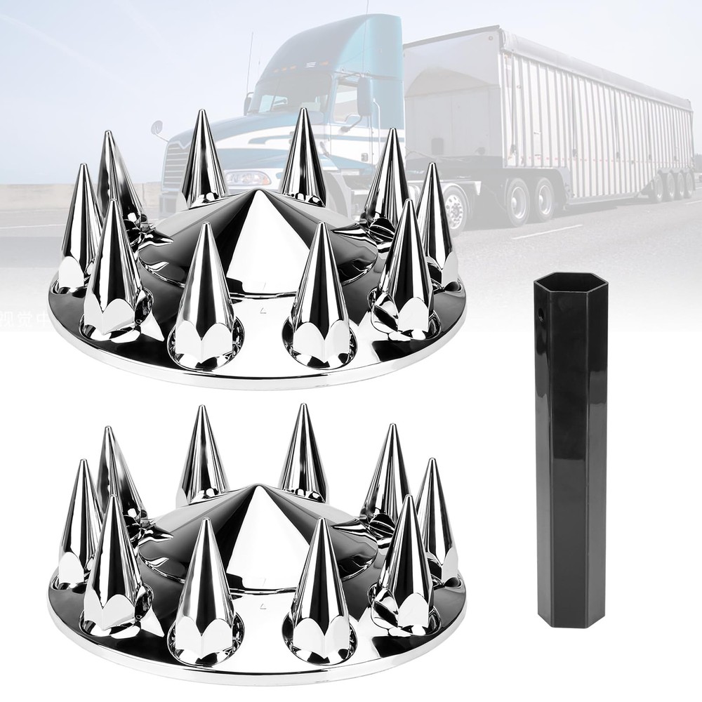 ABS Chrome Plastic Front Axle Cover Kit 2x (Spiked), Silver