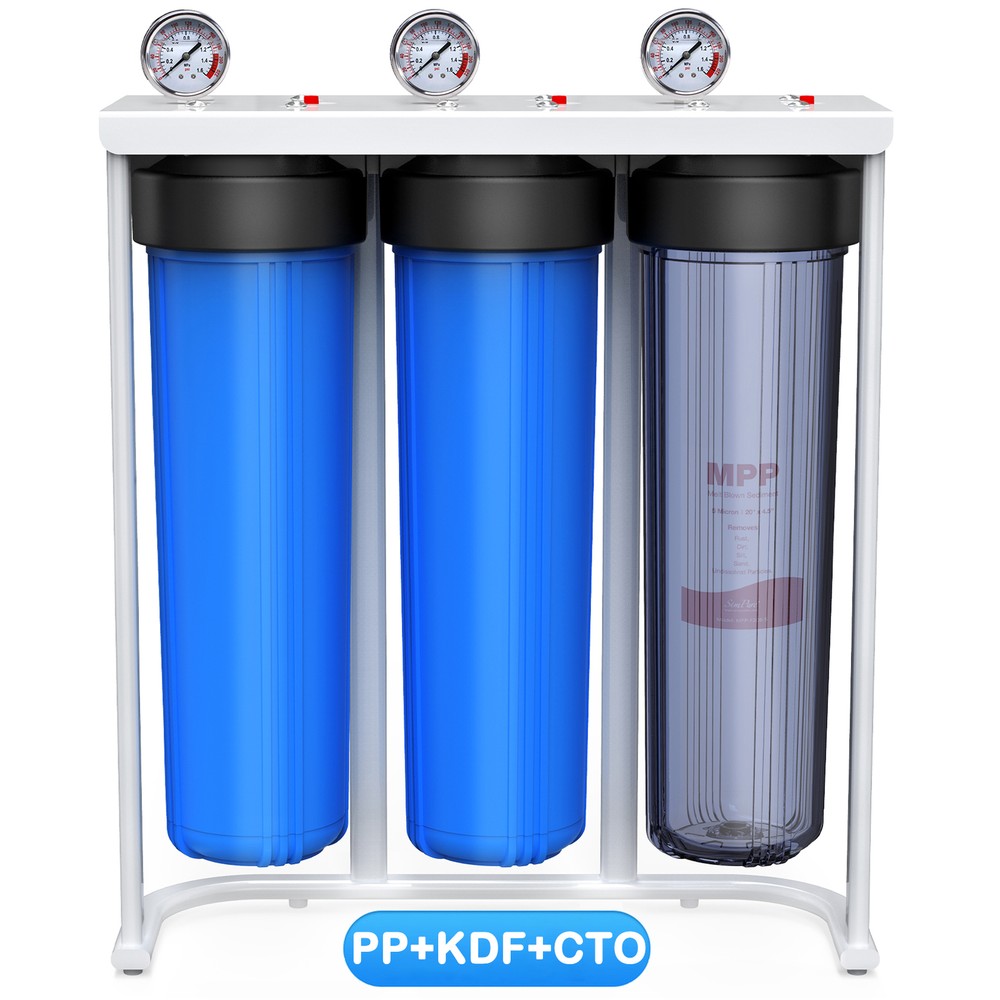 3-Stage 20" Big Blue Whole House Water Filter System Reduce Iron & Manganese TDS