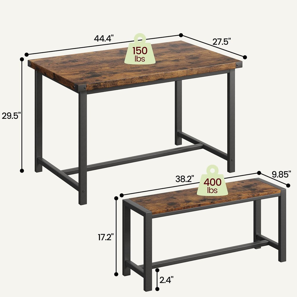 Dining Room Table Set for 4 ,Modern Kitchen Table and 2 Benches for Small Space