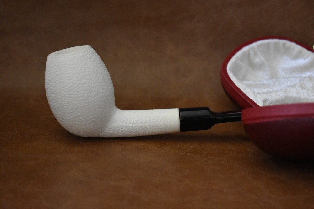 Rusticated Finish Bent Egg Pipe new-block Meerschaum Handmade With Case#961