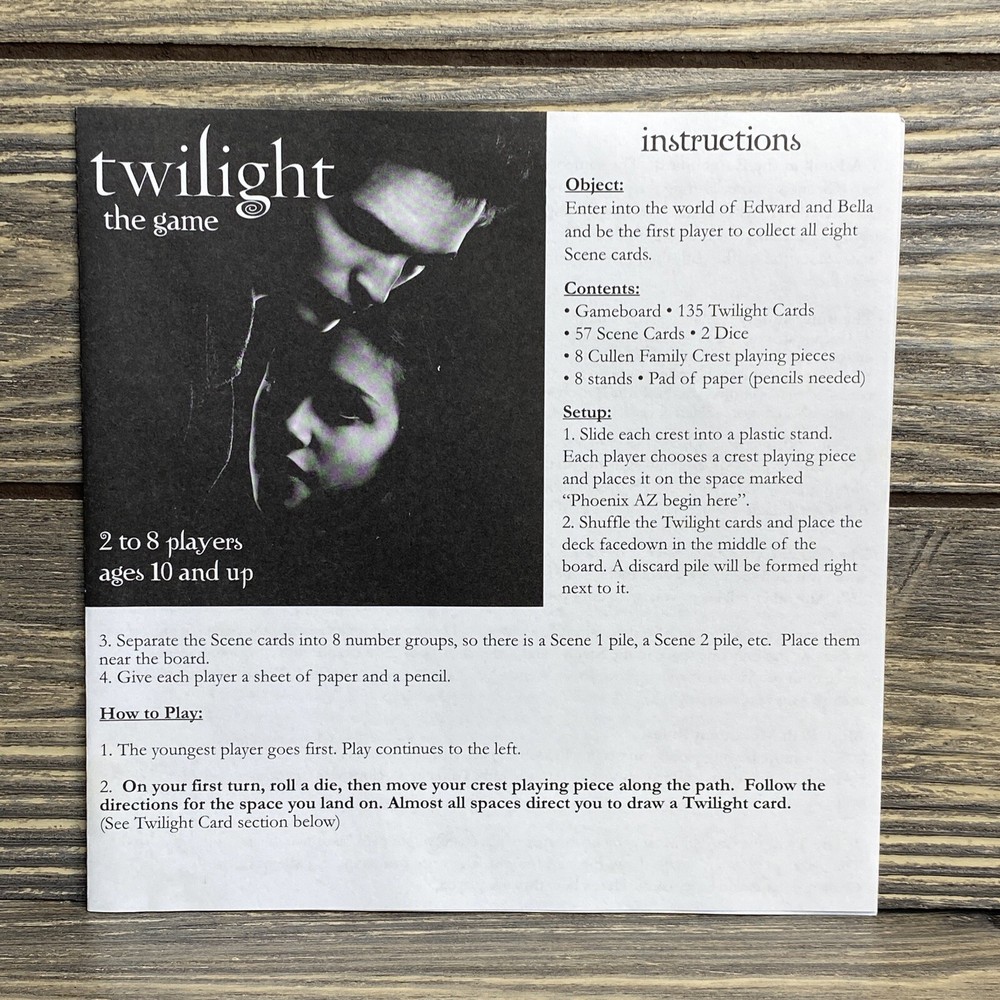 Cardinal 2009 Twilight Game Instructions Replacement Part Piece