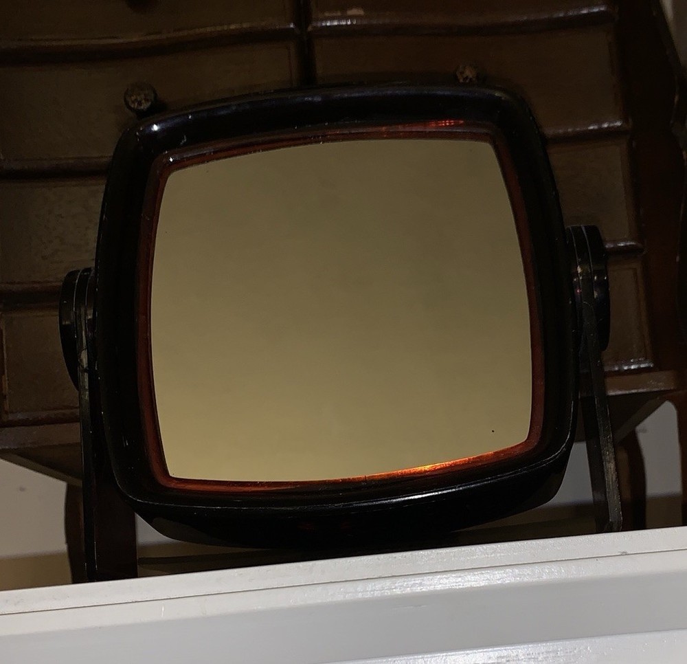 Vtg Makeup Mirror Tortoise Shell Acrylic Table Top Vanity Wall Hanging