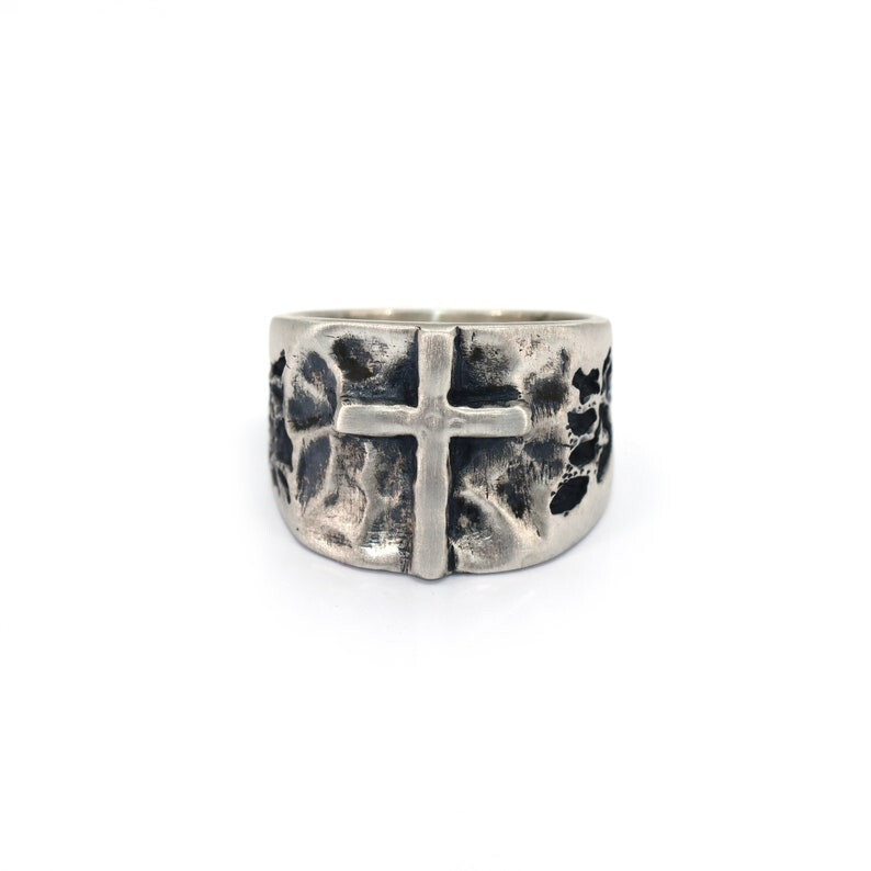 925 SOLID STERLING SILVER RING SIGNET RING MENS RING CROSS RING RELIGION RING