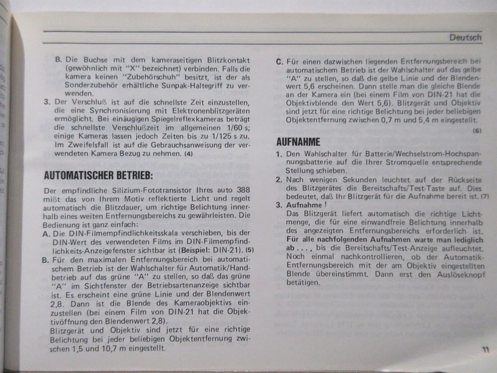 SUNPAK Thyristor auto 388 Owner's Manual