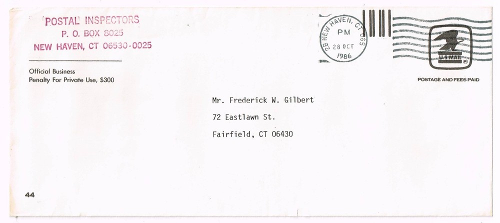 1986 dated US Postal Inspectors cover