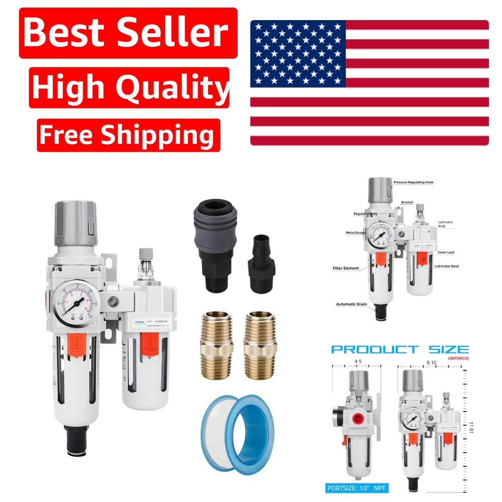 Comprehensive 1/2" NPT Air Filter Regulator Lubricator with Auto-Drain Function