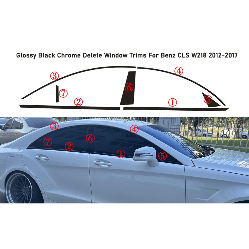 Glossy Black Chrome Delete Window Trims For Benz CLS W218 2012-2017