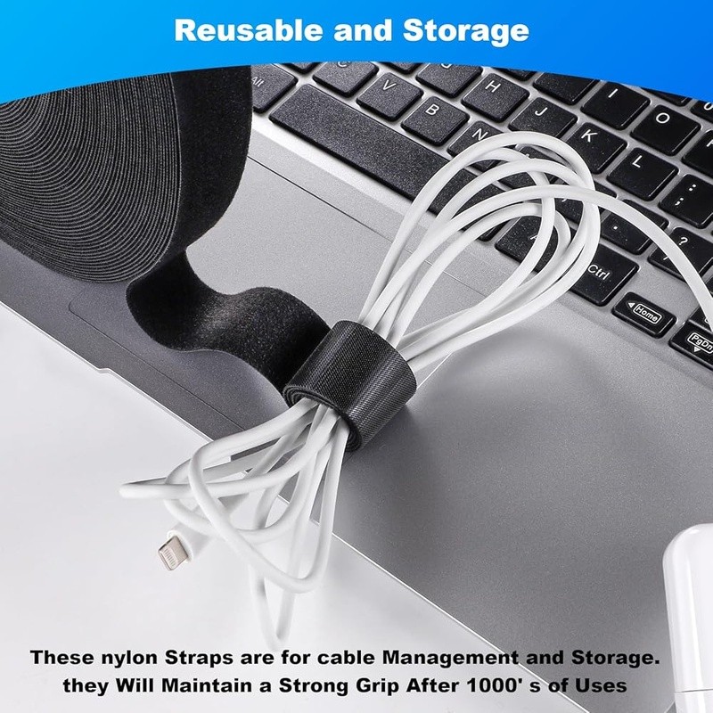 Durable Double Sided Hook & Loop Fasteners Heavy Duty Cable Organization New