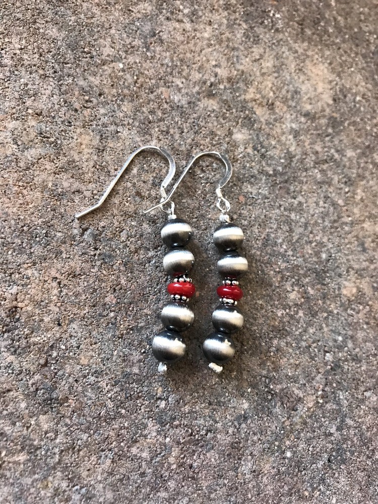 Sterling Silver 7mm Pearls Coral Earrings.