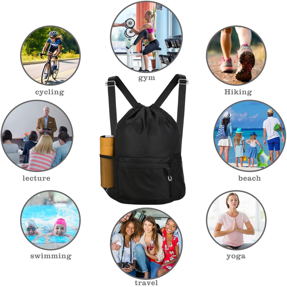 Waterproof Drawstring Bag, Lightweight String Backpack with Water Bottle Hold...