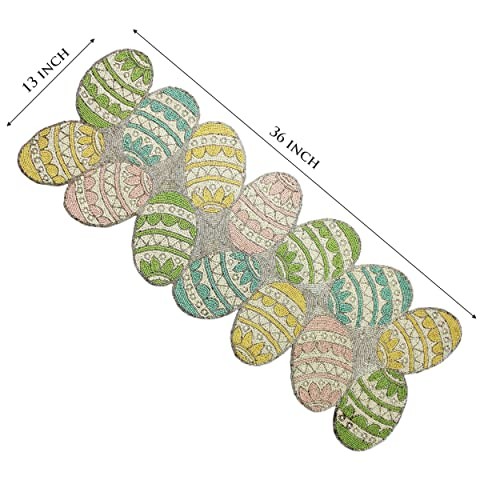 Happy Hunting Handmade Beaded Table Runner - Spring Bunny Easter Eggs 13x36