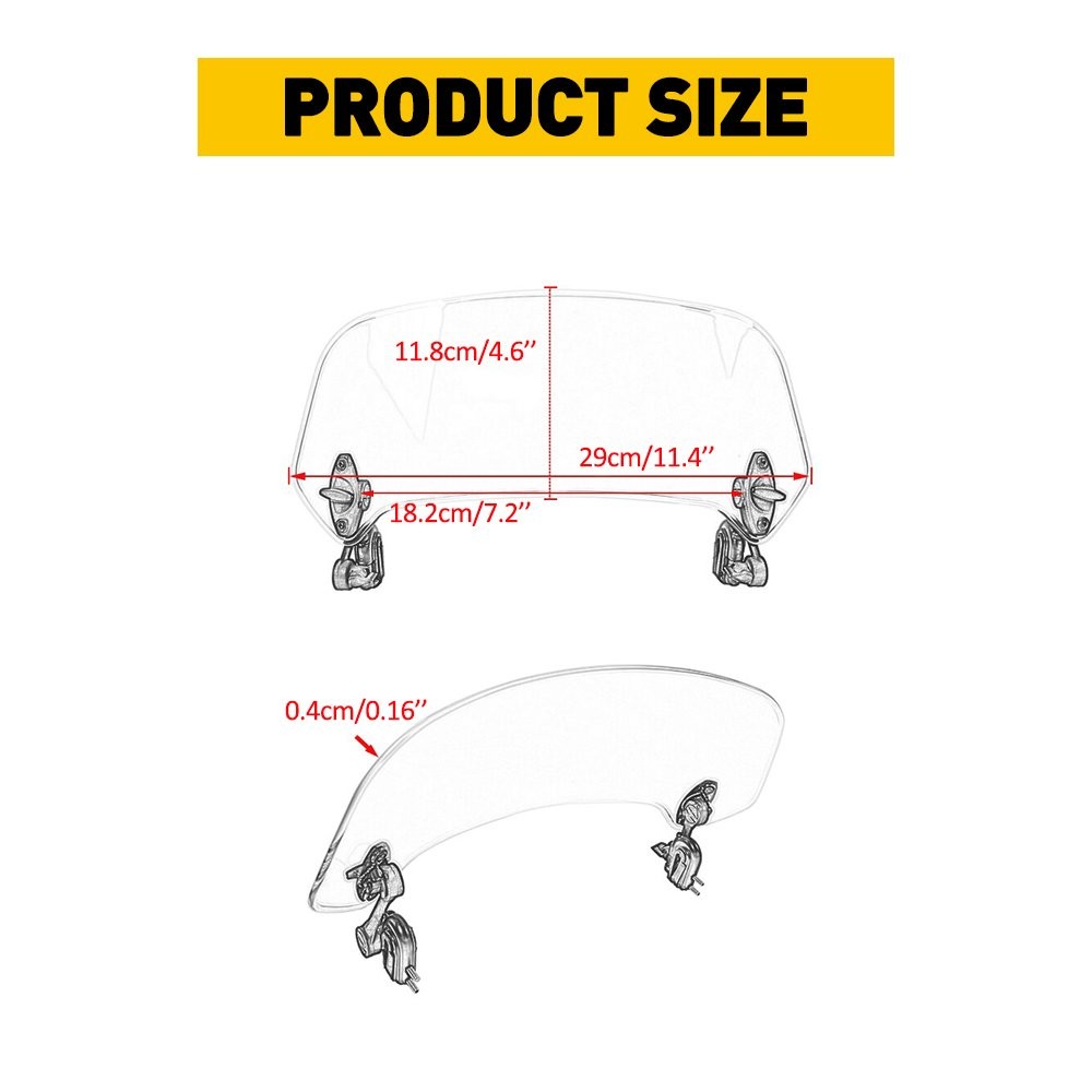 Motorcycle Adjustable Clip On Windshield Extension Spoiler Wind Deflector Clear
