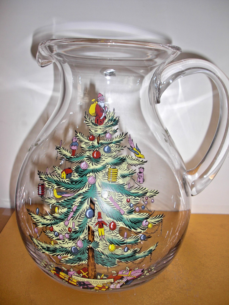 SPODE Glass Hand Blown Christmas Tree Pitcher 96oz - MINT
