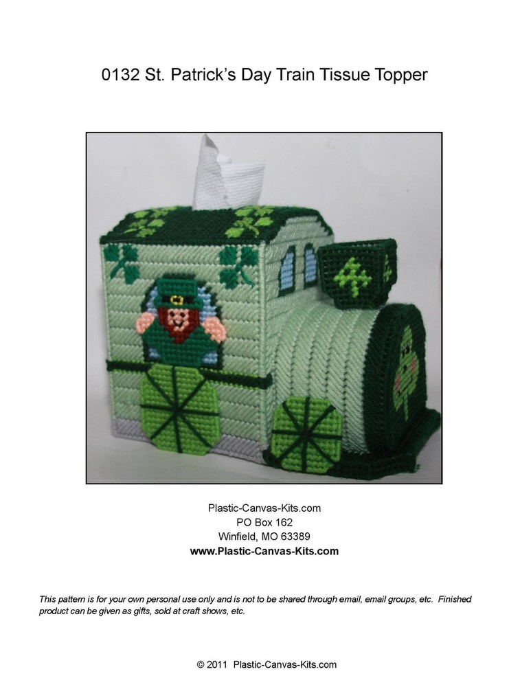 St. Patrick's Day Train Tissue Topper-Leprechaun-Plastic Canvas Pattern or Kit