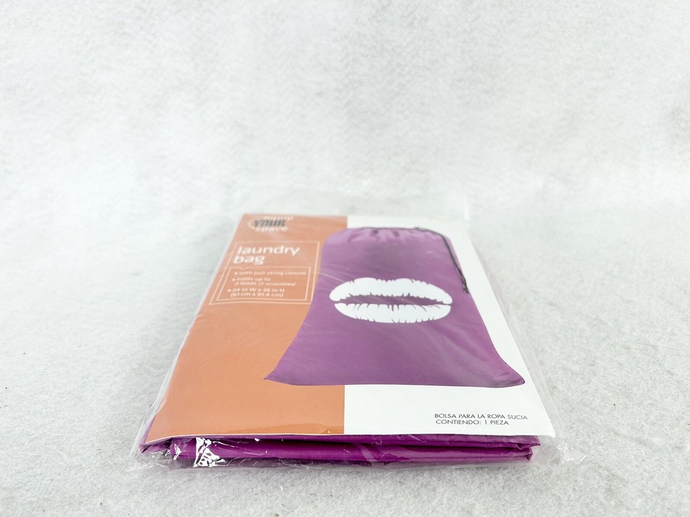 Pull String Laundry Kiss Me Lips Bag 24” X 36” Holds 2 Loads New
