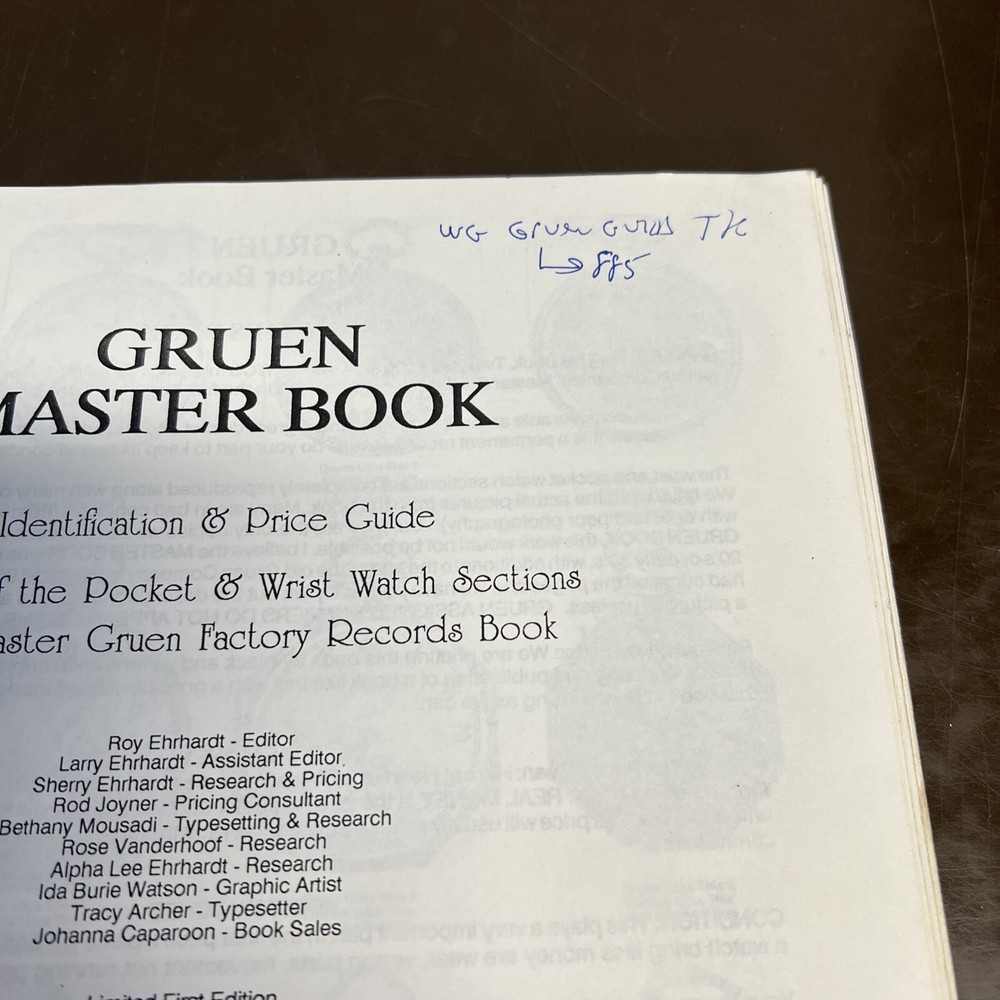 GRUEN GUILD MASTERBOOK - PRICE GUIDE BY Roy Ehrhardt