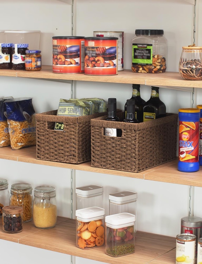 Dark Brown Storage Baskets, Rectangular Shape, 2-Pack