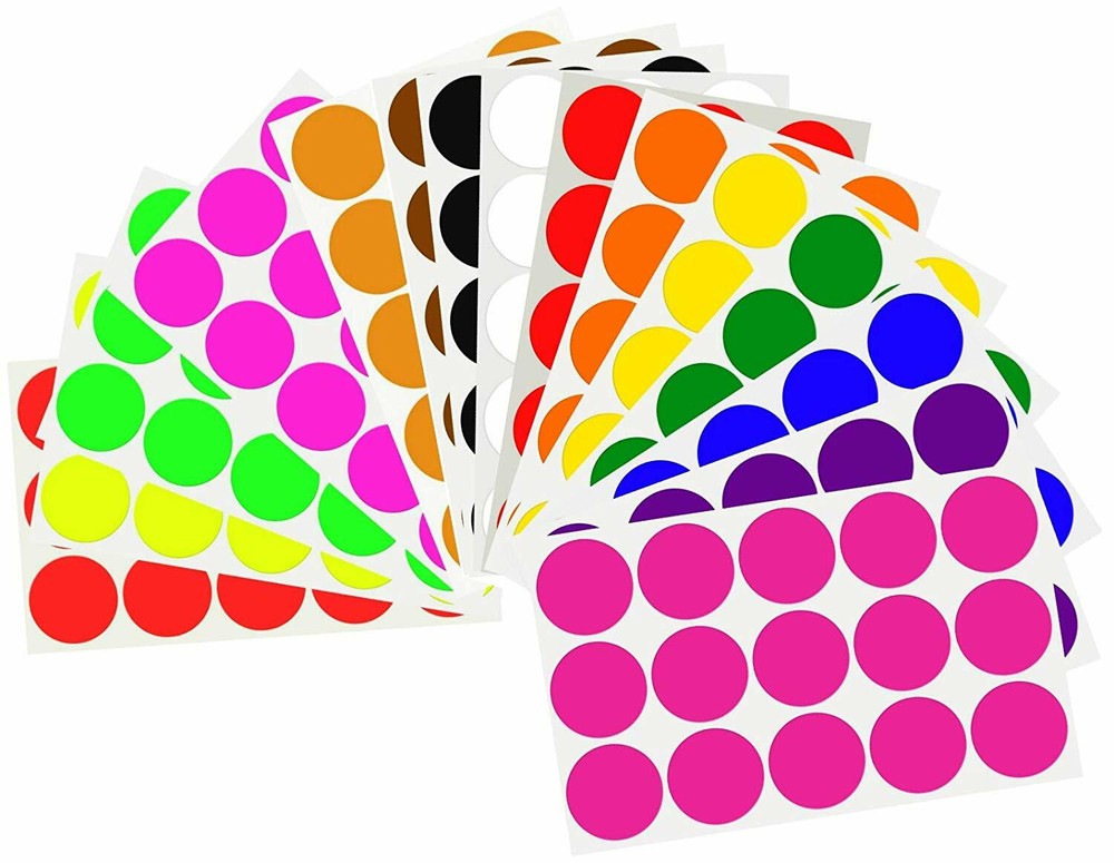 Round Stickers 1.25"(30mm) Multi Color Coded Dot Circle Label 225 Pack 13 Sheets